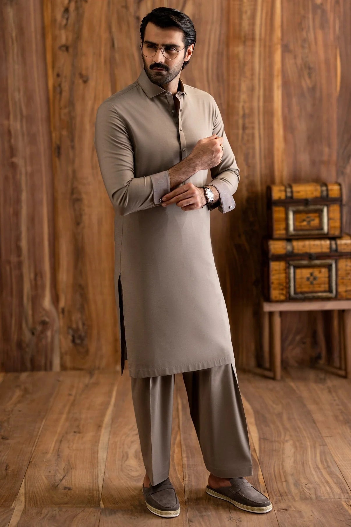 Dark Sand Exclusive Kameez Shalwar