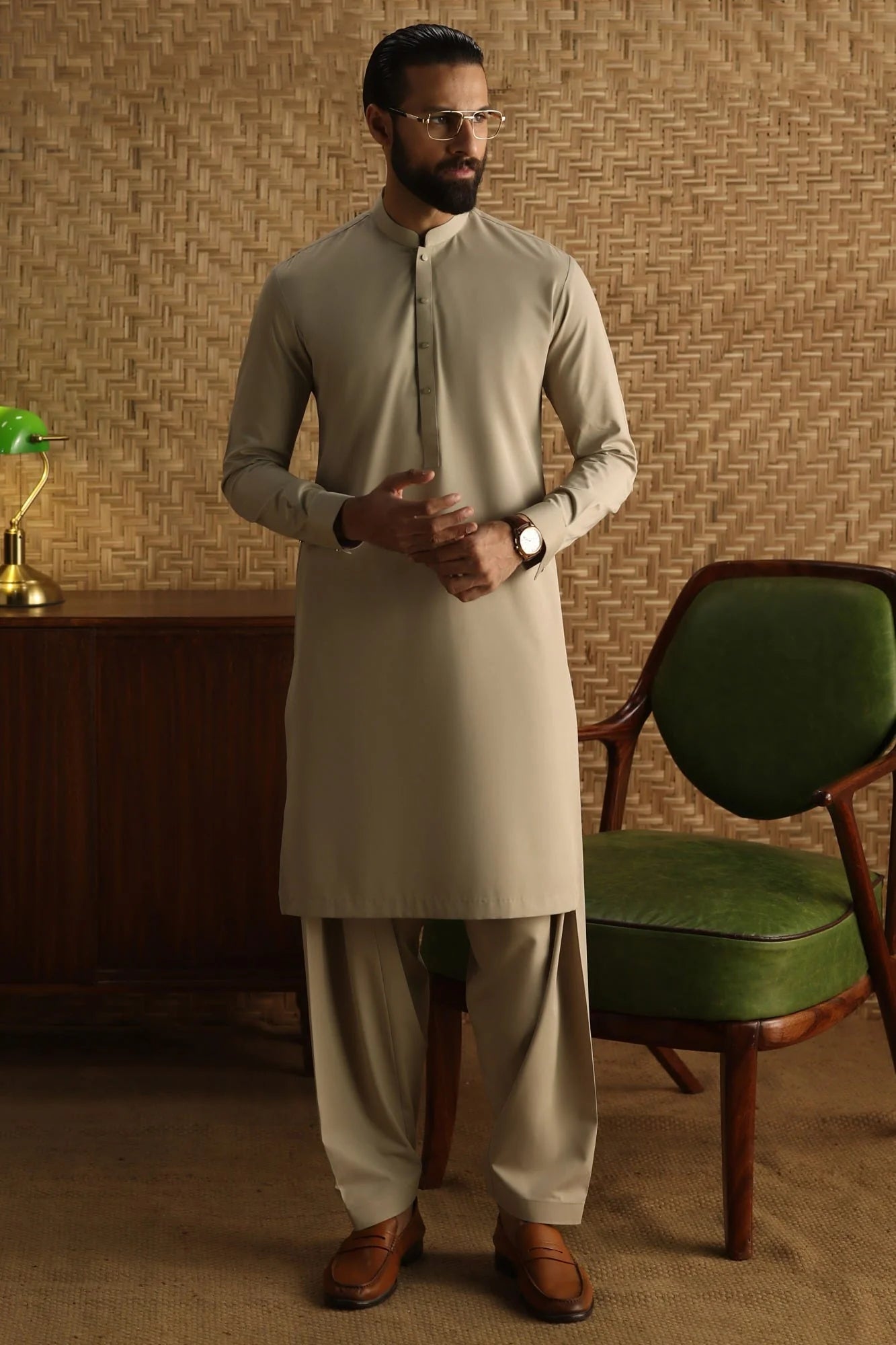 Light Khaki Exclusive kameez shalwar