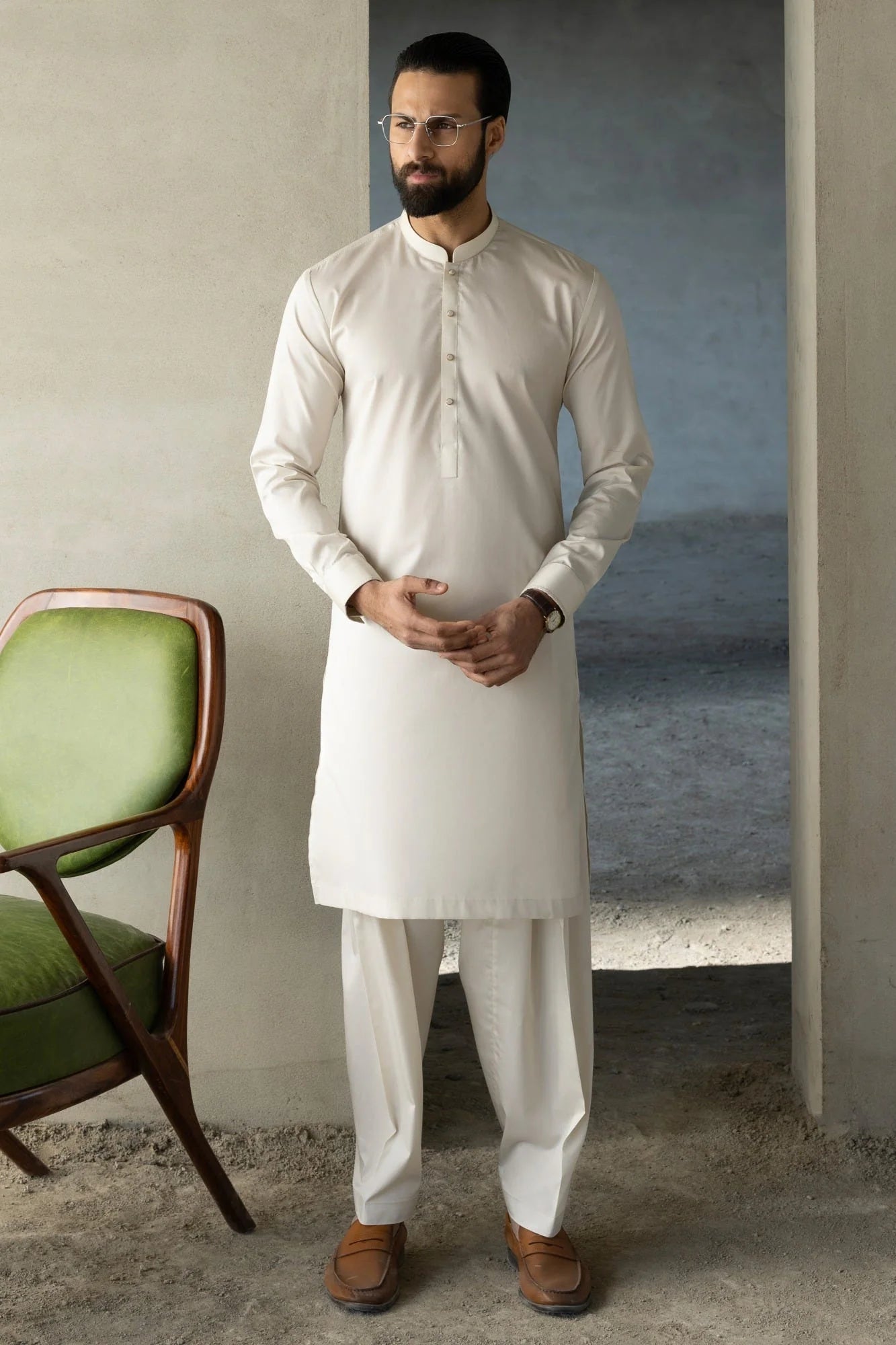 Cream  Exclusive Kameez Shalwar
