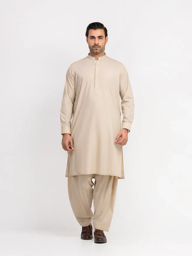 Men's Beige Shalwar Kameez