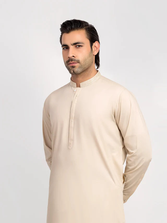 Men's Beige Shalwar Kameez