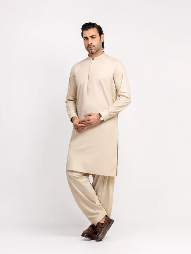 Men's Beige Shalwar Kameez