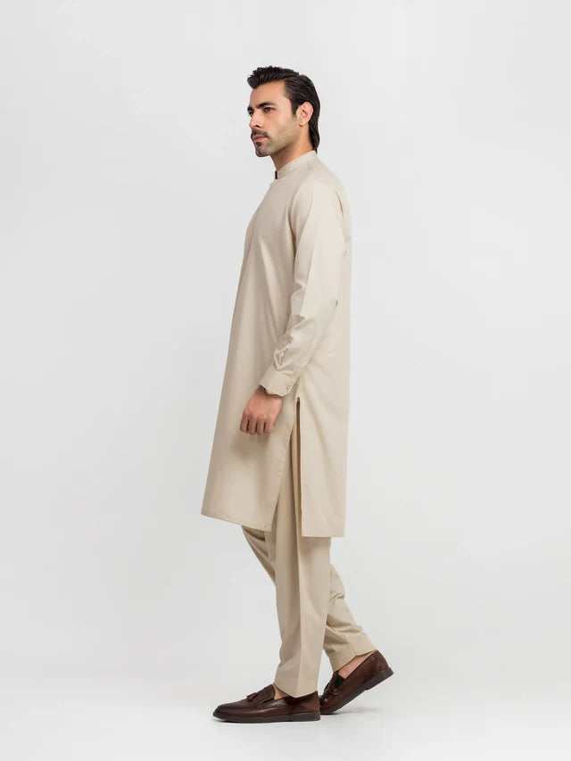 Men's Beige Shalwar Kameez