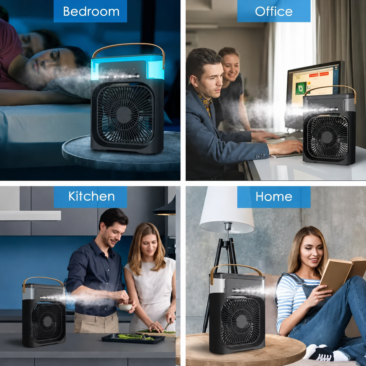 Portable Mini Air Cooler Fan with Mist – Ultra-Quiet Cooling Fan with Water Tank & Night Mode